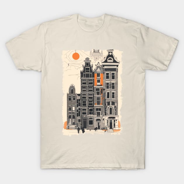 Amsterdam Holland Vintage Street Houses Travel Art T-Shirt by Naumovski